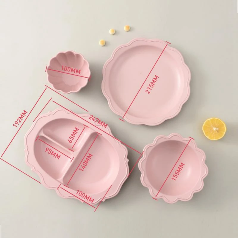 

High Grade Bamboo Fiber Baby Gridded Dinner Plate Baby Eating Bowl Children's Tableware Suit New
