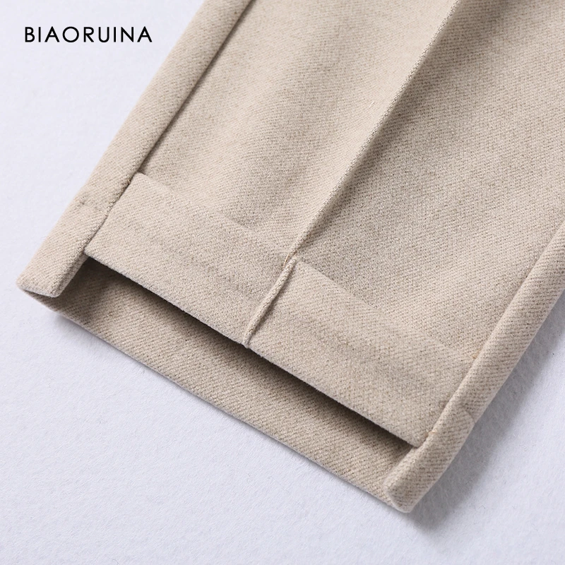 BIAORUINA Women's Elastic High Waist Loose Harem Pant Female Casual All-match Solid Ankle-Length Trouser Thick and Warm |