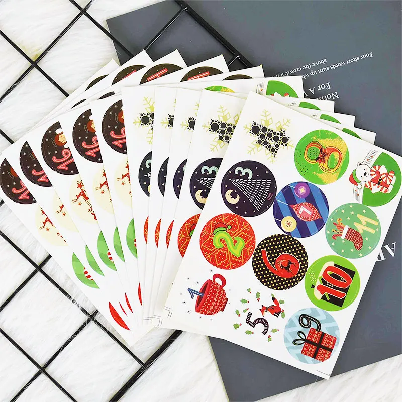 120pcs Merry Christmas Advent Calendar Number Paper Sticker Gift Label Natal Cookie Candy Bag Seal Stickers | Дом и сад