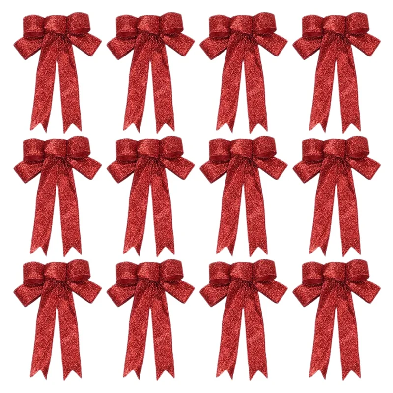 

12 Pieces Christmas Ribbon Bows Glitter Christmas Bow Christmas Wreath Bow For Christmas Party Decoration