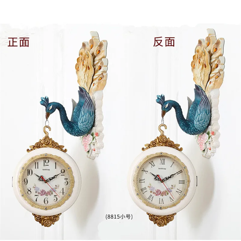 

20 INCHES EUROPEAN-STYLE PEACOCKS WITH DOUBLE SILENT CLOCK LIVING ROOM CLOCK CREATIVE MODERN ART DECORATIVE CLOCK
