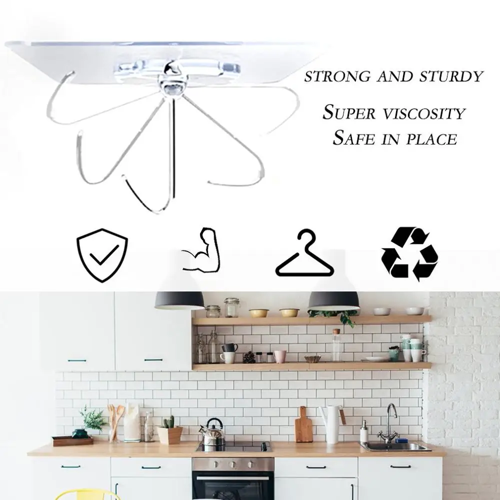 

10pcs Self Adhesive Hooks Powerful Strong Hanger Home Wall Door Hanger Holder Hook Hanger for Kitchen Bathroom