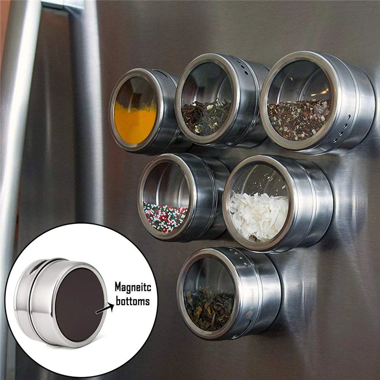 

Magnetic Spice Jar Sealed barbecue storage box powder box stainless steel Wall-mounted seasoning tank set with seasoning tank