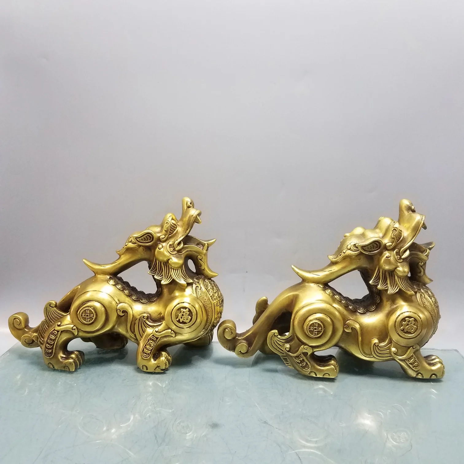 Online EIN PAAR 2 Stücke Große Unternehmen Hause Veranda Lobby Blühendes Geschäft Geld Glück PI XIU Drachen Messing Skulptur KUNST Ornament