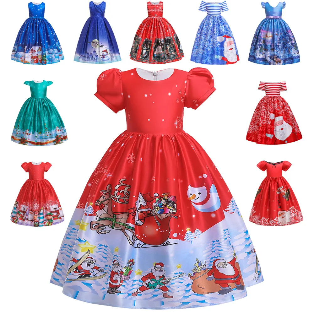 

Newest Christmas Dress Girl Princess Dress Kids Cute Xmas Santa Claus Print Dress Elegant Tutu Dress Children Clothing 4-14 Year
