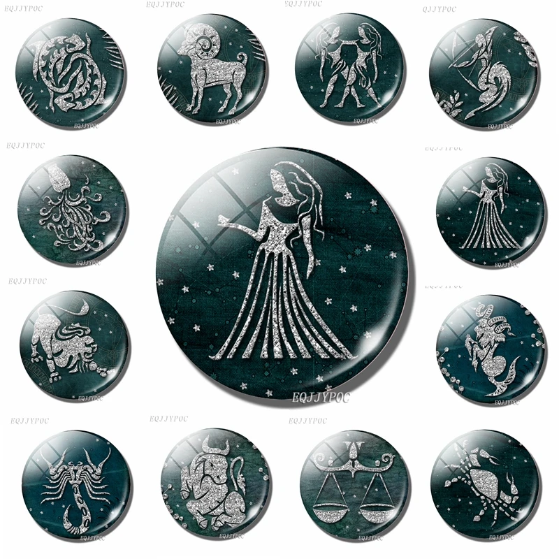 Серебряный 12 Созвездие темно-зеленый магнитный холодильник наклейки стеклянный