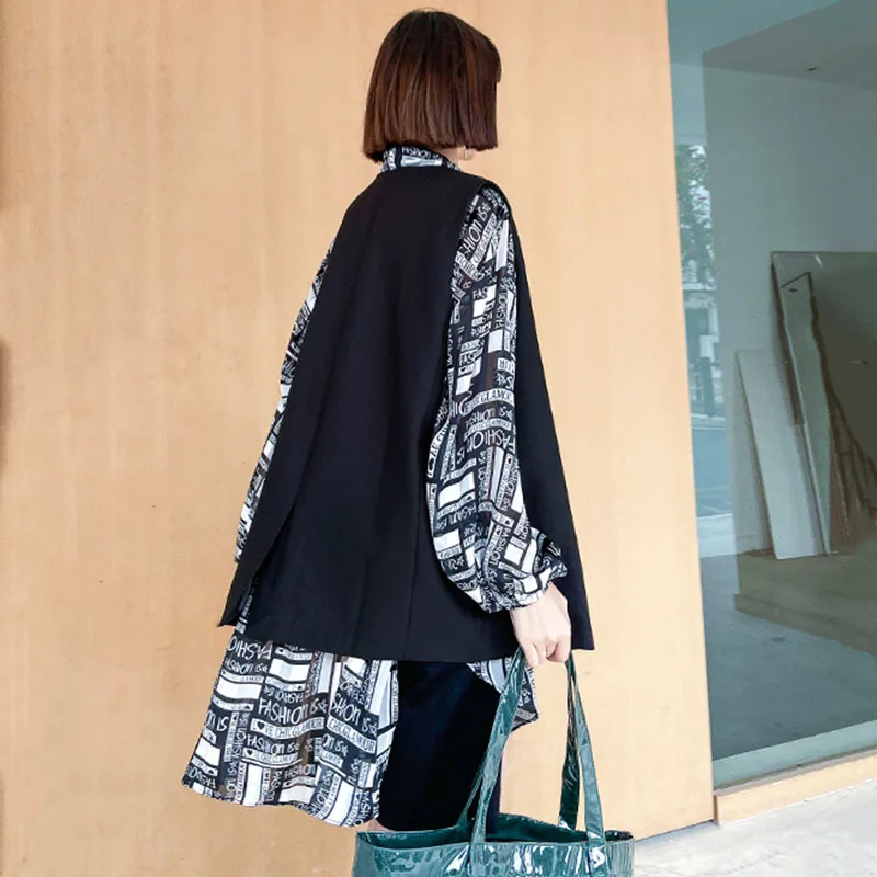 

[EAM] Women Loose Fit Black Big Size Pocket Sashes Casual Vest New V-collar Sleeveless Fashion Tide Spring Summer 2021 1DD7192