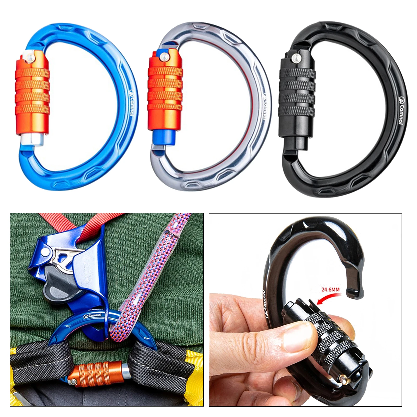 

20KN Locking Carabiner Clip Aluminium Alloy D-Shape Hook for Climbing Downhill