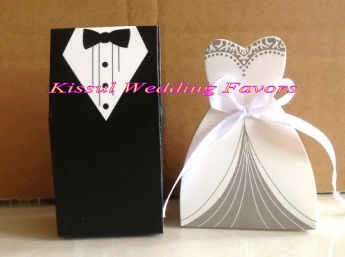 150 шт./лот = 75 пар черный смокинг и белое свадебное платье коробки для свадьбы