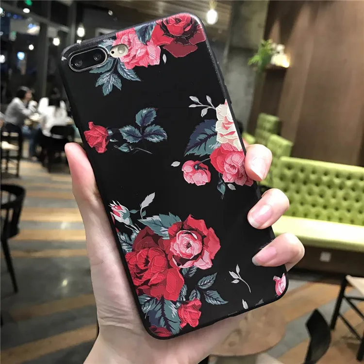 Силиконовый чехол для iPhone 7 6 6s 5 plus с розовыми и белыми цветами|case for iphone|phone cases5s case |