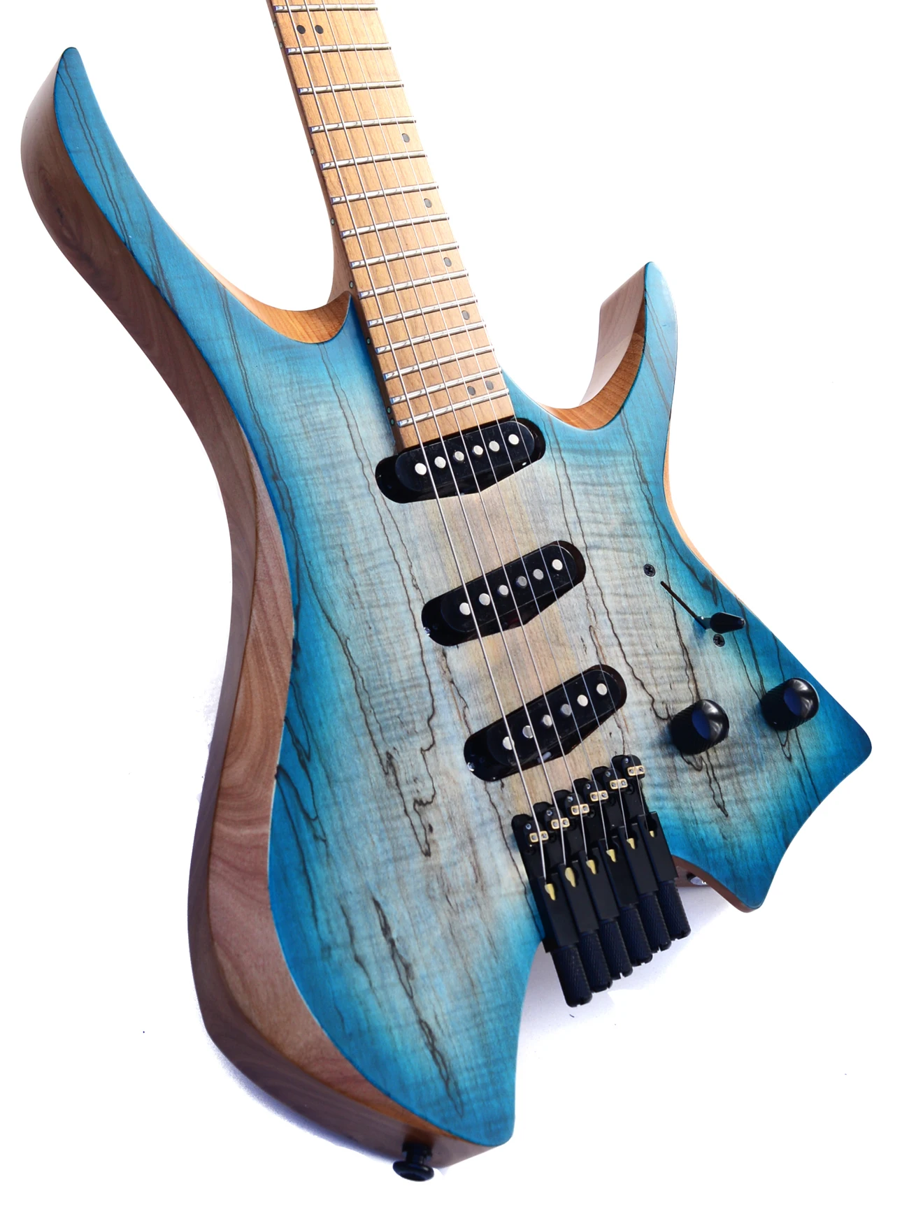 2021 NK Fanned frets 6 Strings Headless Electric Guitar Blue color Roasted Maple Neck Cat paw inlay
