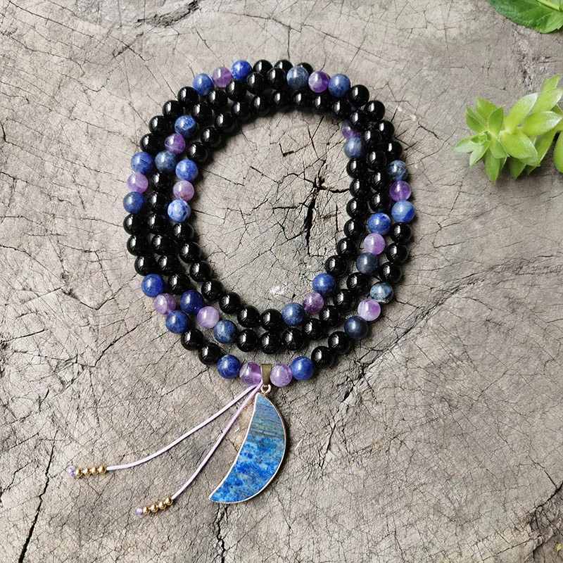 8 мм Аметист лазурит луна йога медитация джапа мала 108 бусин Мала ожерелье