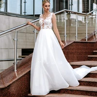 wedding dress 2022 for bride organza lace simple boho button ilusion back beach bridal gowns robe mari%c3%a9e