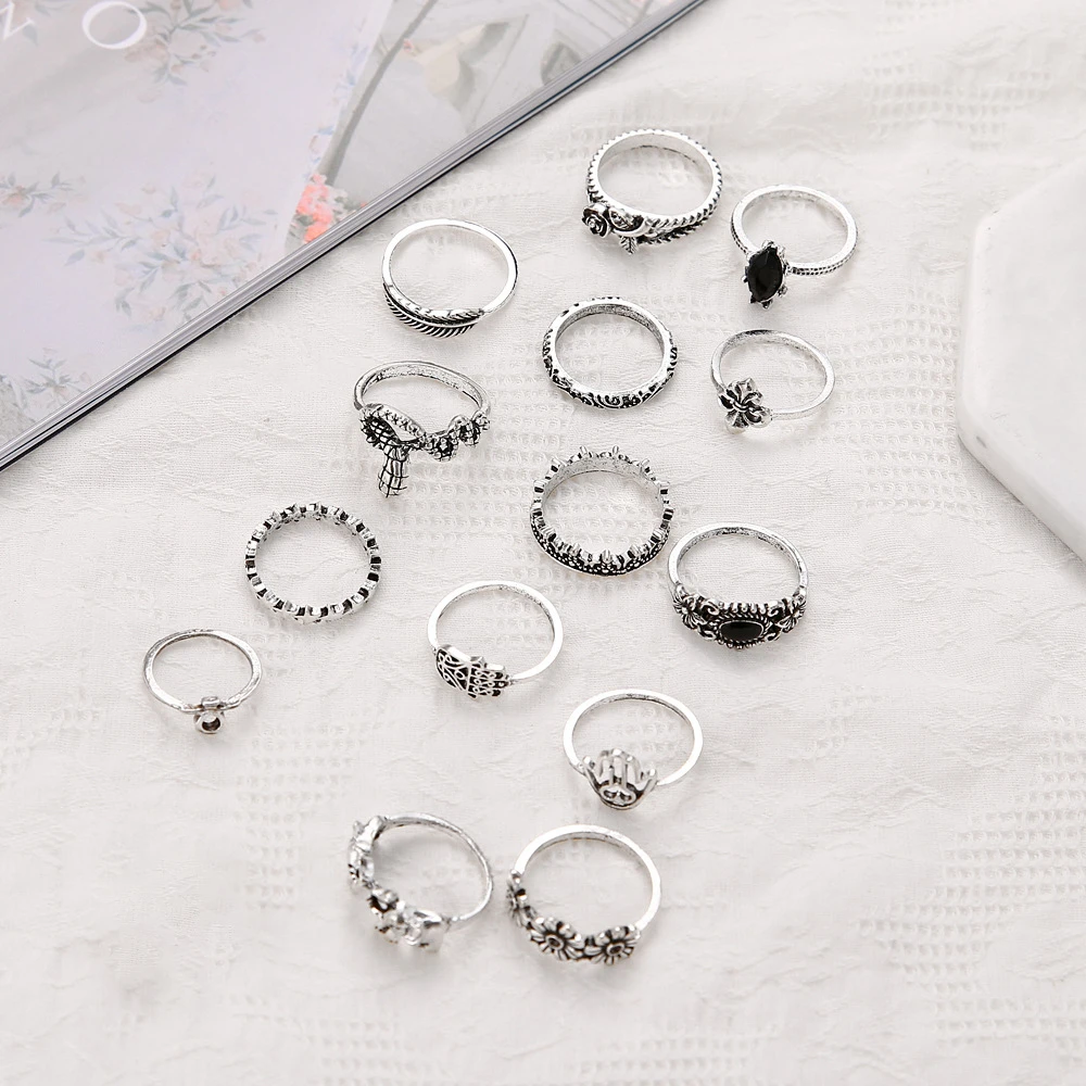 

mulheres do vintage cobra elefante cruz flor anis definir preto cristal nova moda anel para as mulheres dedo