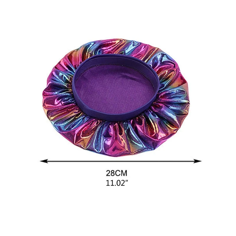 

Fashion Adjustable Children Hat New Satin Silky Baby Bonnet Night Sleep Cap Laser Color Big Bonnet For 2-8Y Kids Curly Hair