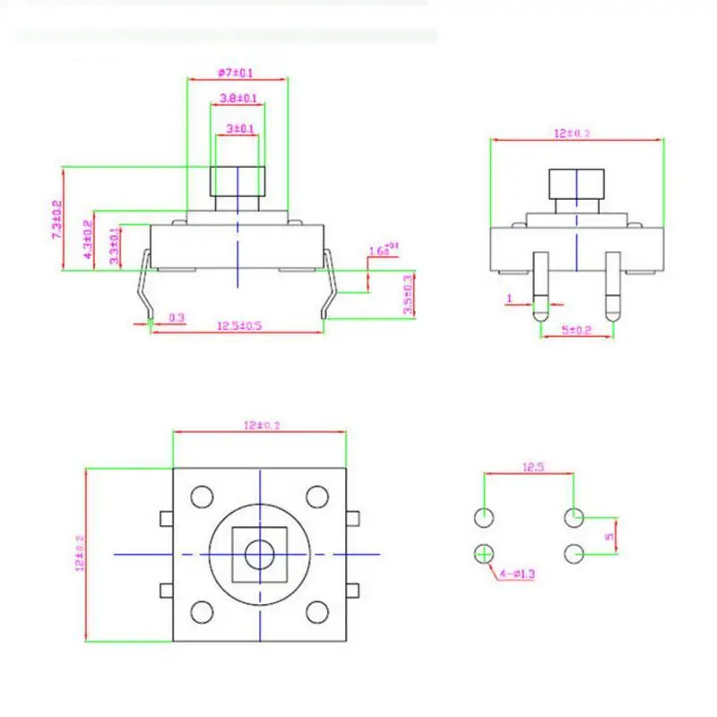 Панель PCB 12x12 мм мгновенный тактильный такт Мини кнопочный переключатель DIP 4pin