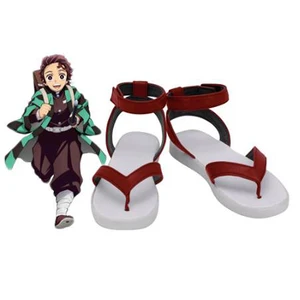 Босоножки Tanjiro Kamado для косплея, сандалии для косплея, красная обувь, аксессуары для костюма, обувь для Хэллоуина