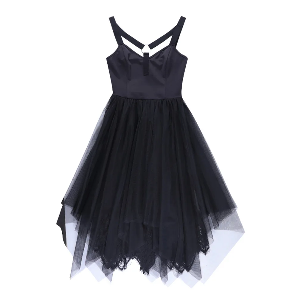 

Hgihmissme Elegant Midi Black Dress Mesh Cross Strap A-line Gothic Long High Waisted Sexy Dresses Streetwear Harajuku 2021