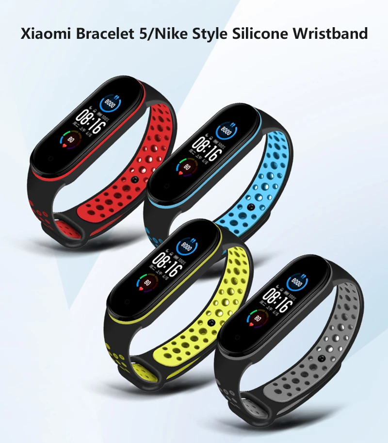 

1pc Double Colorful Silicone Anti-sweat Strap Breathable Sport Smart Bracelets For Xiaomi Mi Band 5 Bracelet 5 Strap Replacement