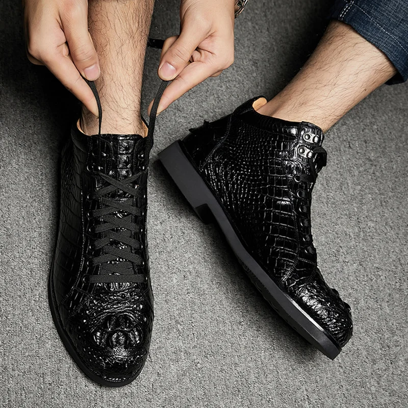

ourui new true crocodile boot Men's boots Real crocodile Low help Men shoes black crocodile shoes