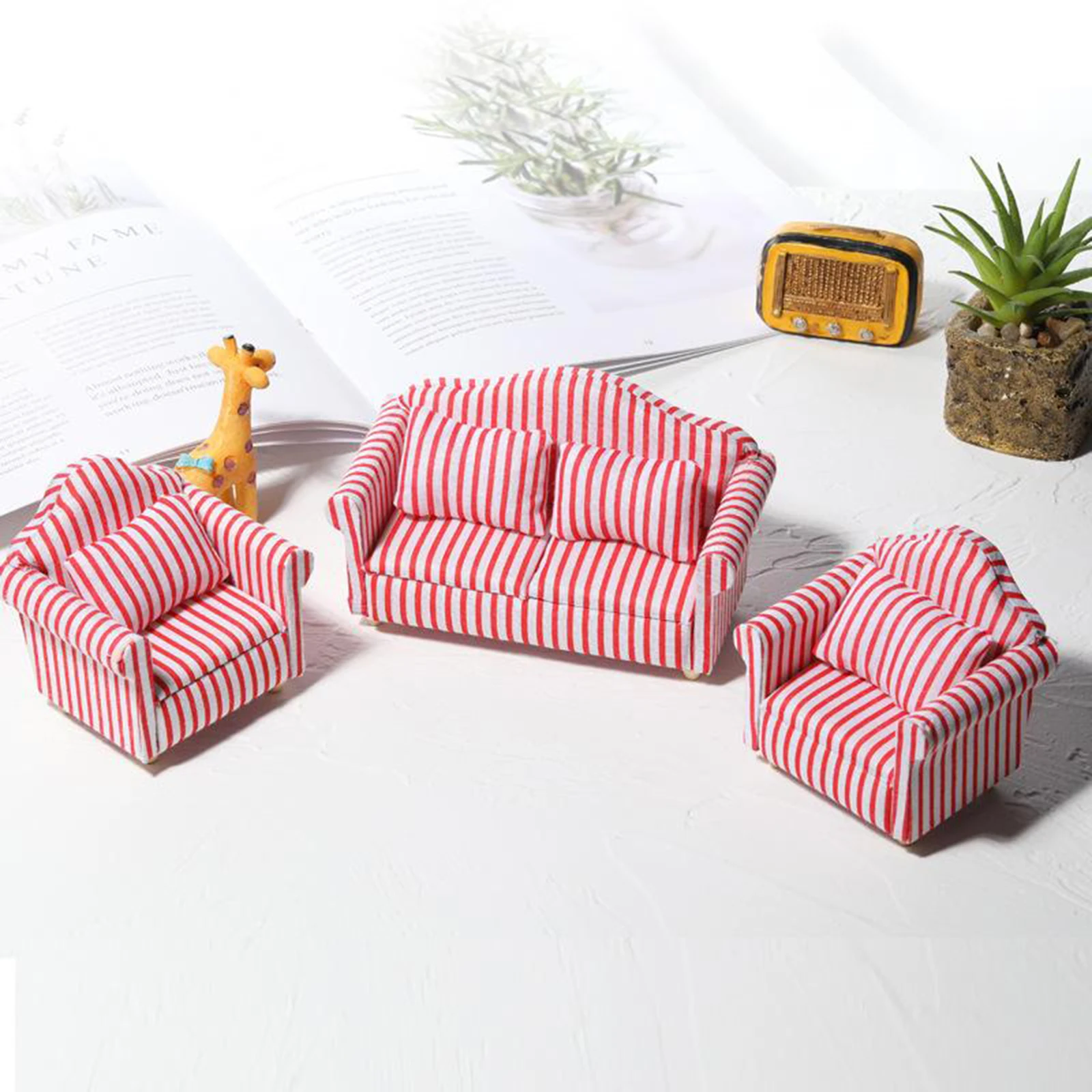 

1:12 Dollhouse Miniature Sofa Furniture Living Room Model Red White Stripe