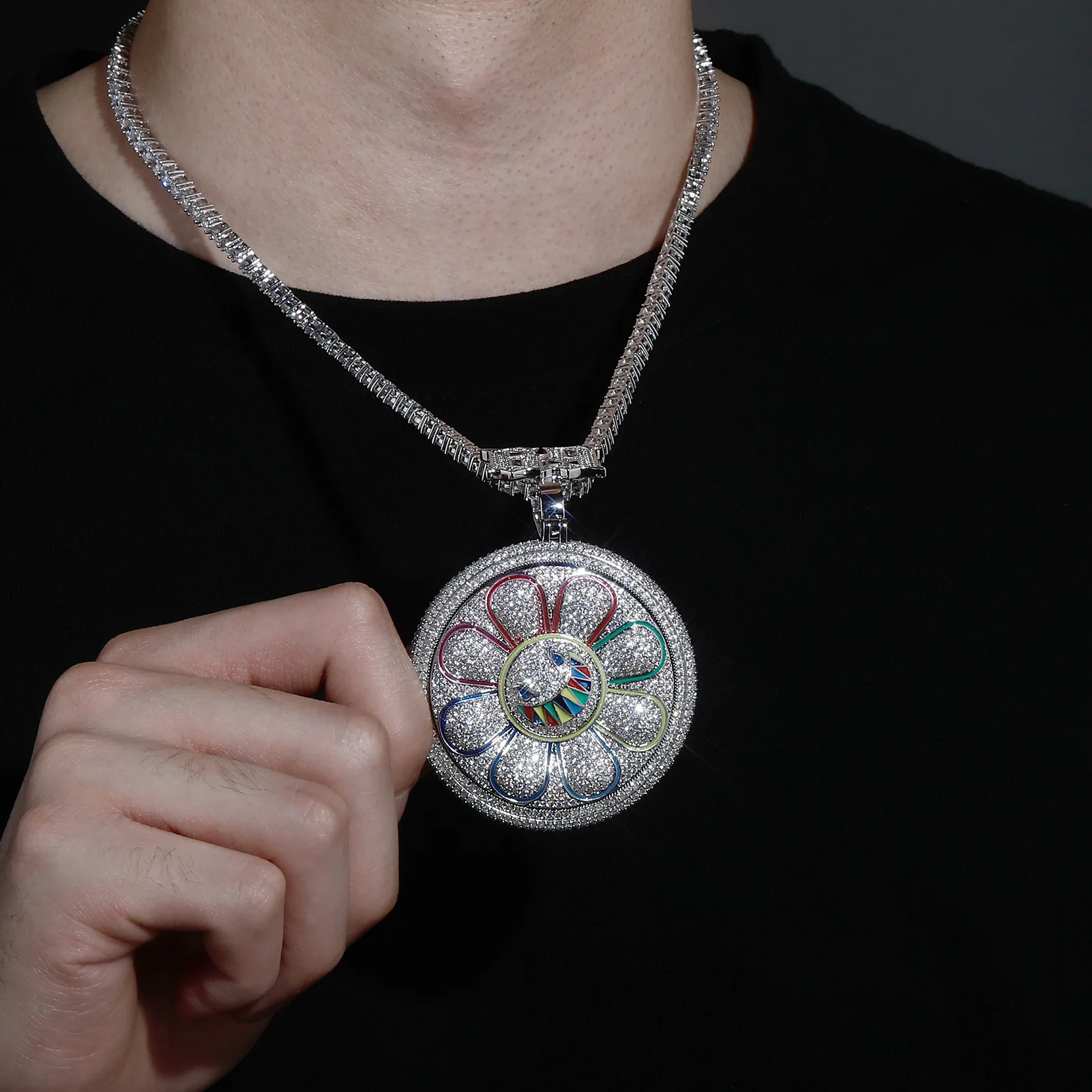 Ожерелье мужское в стиле хип-хоп поворотное колье с круглыми подвесками виде