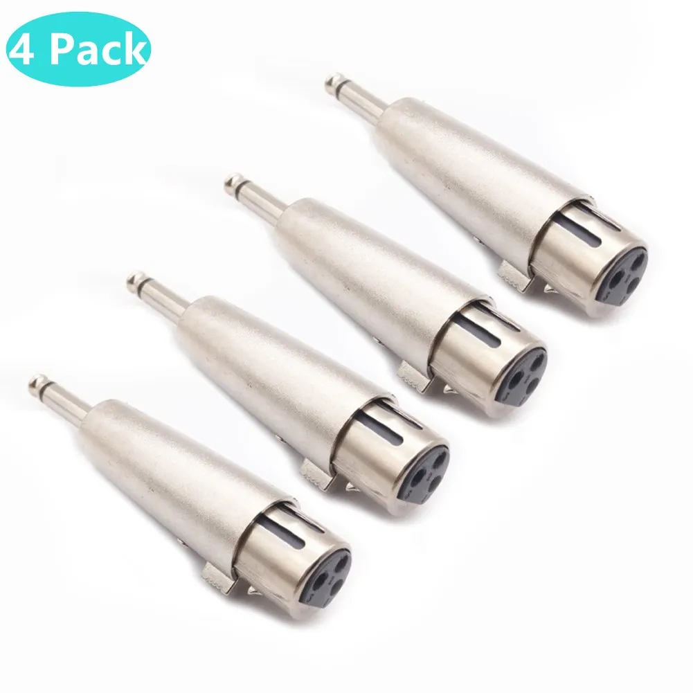 

4 Pack XLR 3-Pin Female To 1/4 Inch 6.35mm Mono Male Plug Audio Cable Microphone Adapter For RF EMI Noise Elimination TS Male