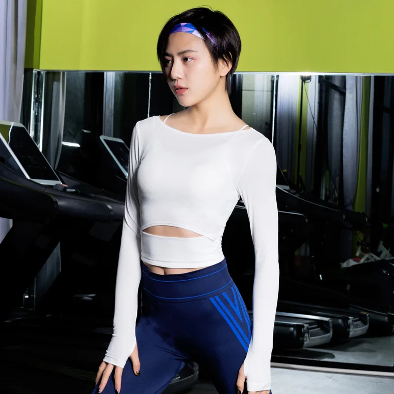 

New Arrival Women Yoga Shirt Long Sleeve Solid Color Stretchy Breathable Running Cycling Exercise Crop Top Fitness Tight Shirt