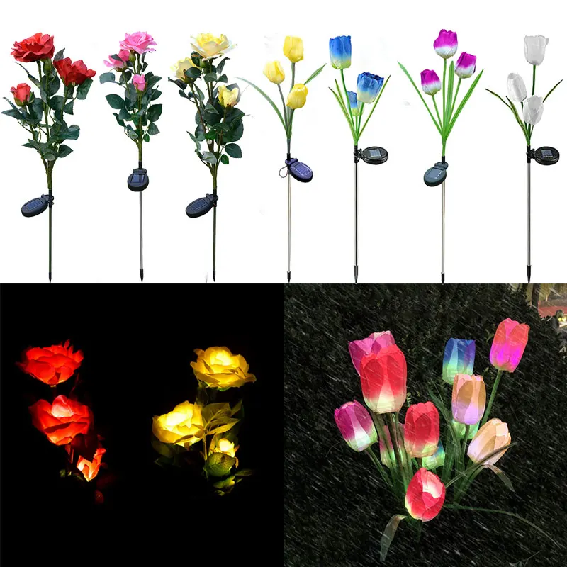 

LED Solar Simulation 3-Rose Flower Lamp Night Light Outdoor Waterproof Garden Lawn Stakes Light for Garden Courtyard Decoration