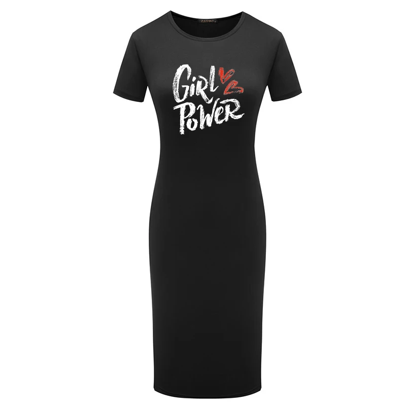 

Bodycon Dresses New Tight Fitting Hip Long Sundress Girl Power Letter Print Summer Party Pencil Robe Femme Vestidos Mujer Verano