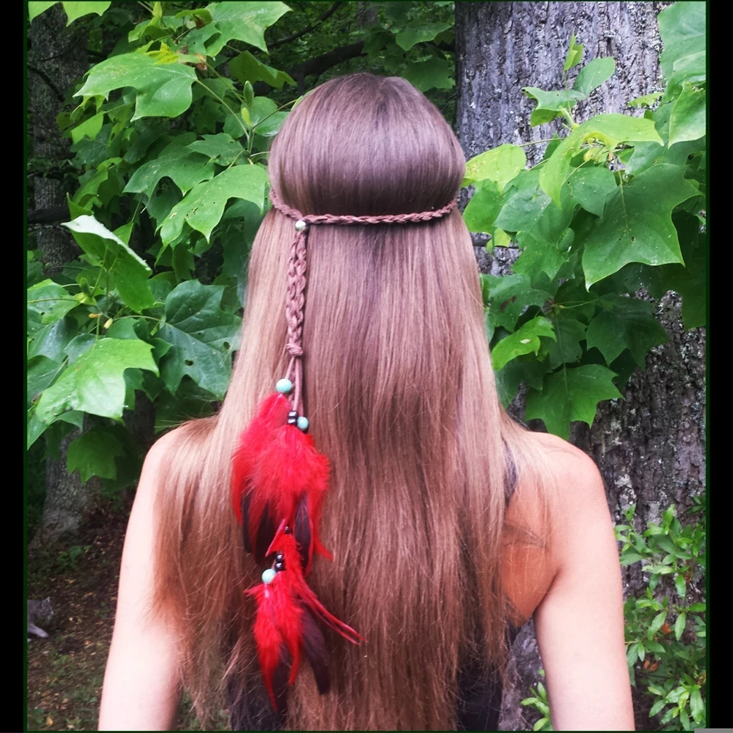

Bohemian Handmade Red Feather Headband Indian Tribes Festival Hippie Headdress Hair Accessories Fashion Jewelry Gifts