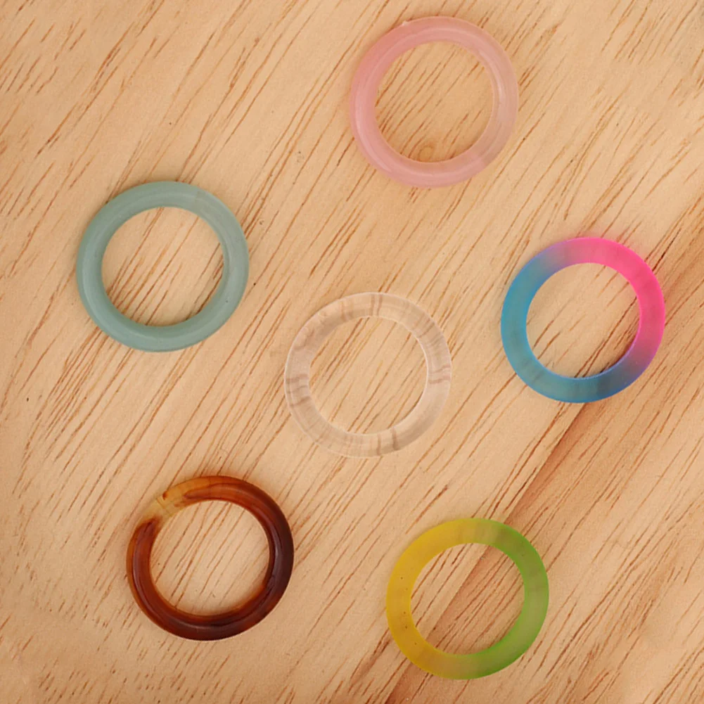 

6pcs Colorful Transparent Resin Rings Set Geometric Round Index Finger Chains Women Girls Party Jewelry Gift