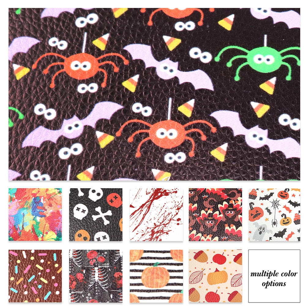 Новый 20*33 см Lychee Хэллоуин Тыква печатная искусственная кожа для сумки с бантом