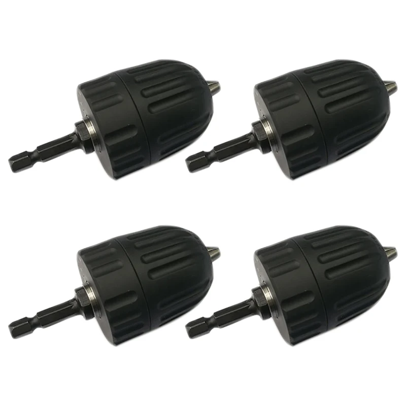 

4Pcs Keyless Adapters Impact Driver 0.8-10Mm Hex Shank Clamping Range Driver Tool Thread 3/8Inch 24UNF Hex Shank Adapter