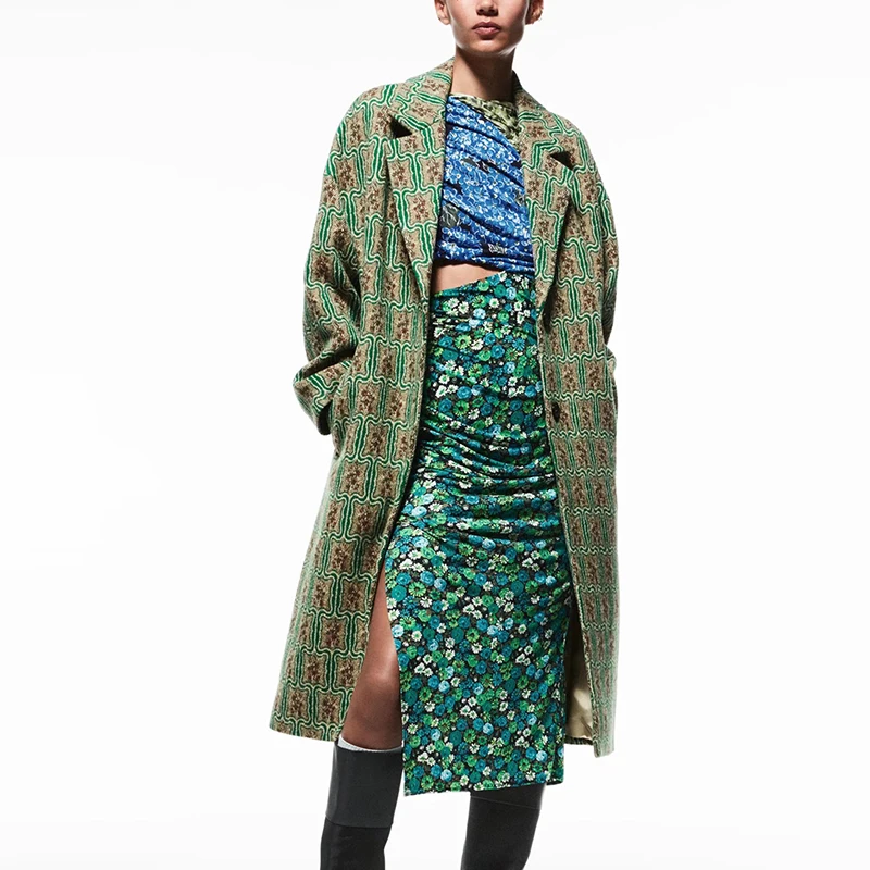 

WXWT Women 2021 Fashion Plaid Woolen Coats Long Sleeves Single Breasted Ladies Warm High Street Long OverCoat DWDD89190