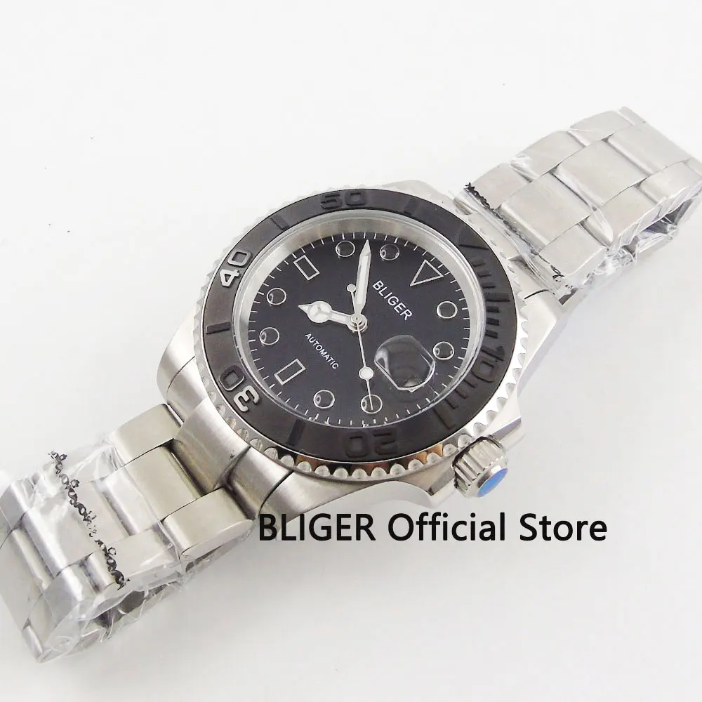 Мужские часы с сапфировым кристаллом черный циферблат 43 мм керамическая