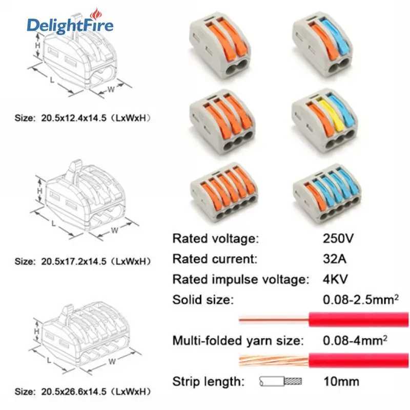 10/30pcs Wire Connector Quick Terminal Block Adapter Gray Muti-Color 32A Mini Conductor Compact Connectors | Обустройство дома