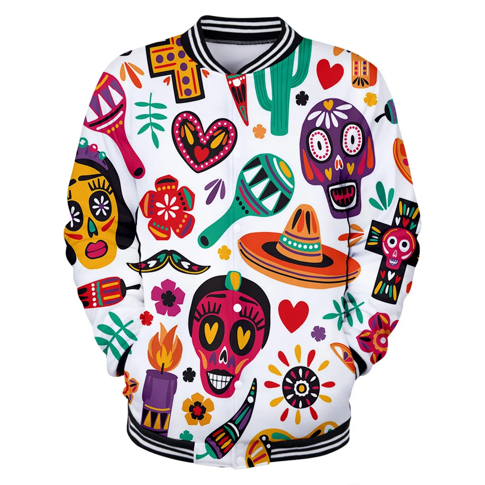Мужская бейсбольная куртка с 3d-изображением дня мертвецов и черепа куртка-бомбер