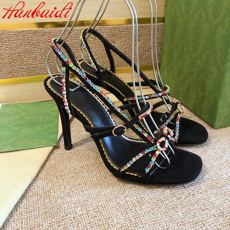 

Women Sandals Summer Crystal Butterfly-knot Super High Heels Genuine Leather Sandalias Party Designer Shoes Round Toe Size 34-41