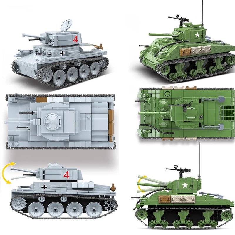 Военные игрушечные блоки WW2 немецких американских солдат танков военные фигурки
