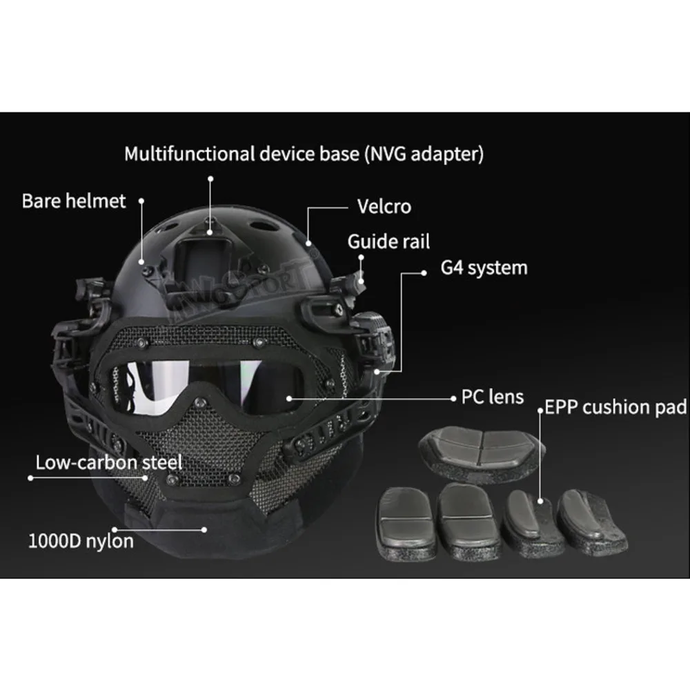 Tactifans G4 System Fast Helmet PJ Type Full Face Protective PC Lens Steel Mesh Wargame Combat Wargame Paintball Accessories enlarge
