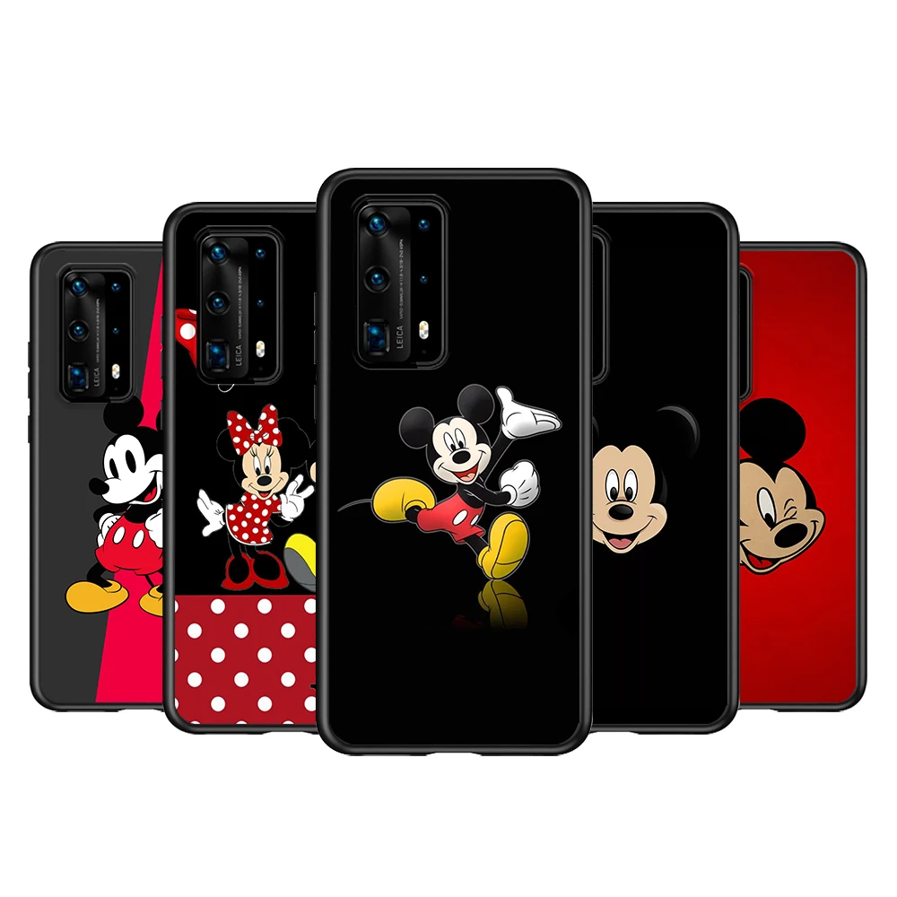 

Disney Cute Mickey Mouse For Huawei P40 P30 P20 Pro P10 P9 P8 Lite E Plus 5G 2019 Phone Case Bright Black Silicone Cover