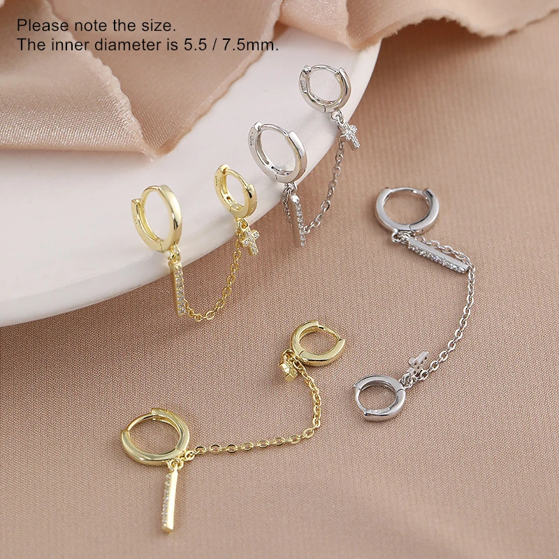 Серьги из стерлингового серебра 925 пробы модный дизайн с цирконием 2 проколотые