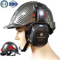 ce abs hard hat carbon fiber pattern construction safety helmet with earmuff set engineer hard work cap anti smashing reflective