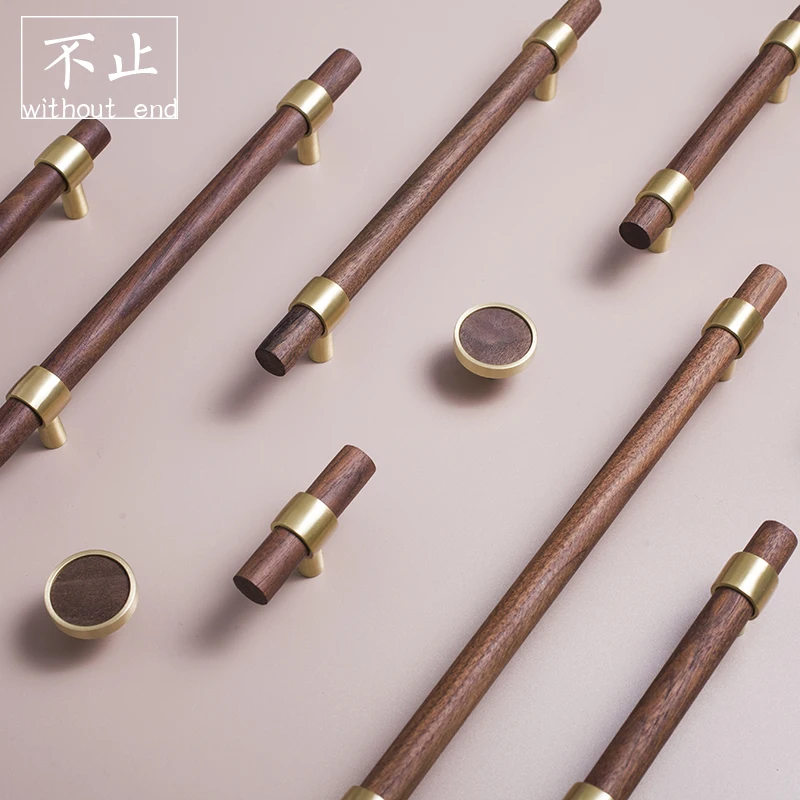 Оригинальный дизайн скандинавский орех буковая латунная ручка мебель шкаф дверь