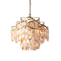 pink natural shell pendant lamp flowers shape crystal for villa living modern brass color light for hotel