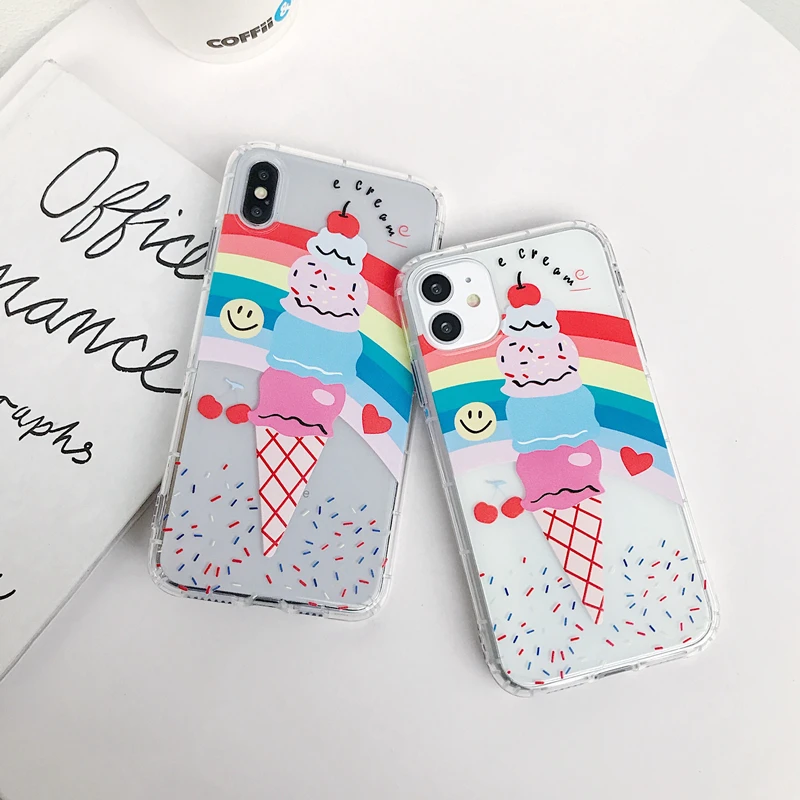 

INS Korea summer ice cream phone case for iphone 11 case transparent TPU for iphone XR XS MAX 7 8 6 6S plus 11 Pro Max cover