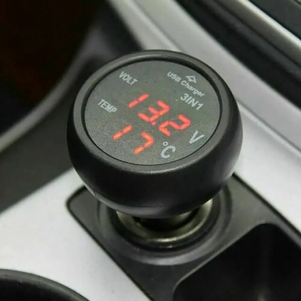 

Socket USB Car Trucks Voltmeter -9~80℃ 12/24V 5V Output Cigar Lighter Gauge