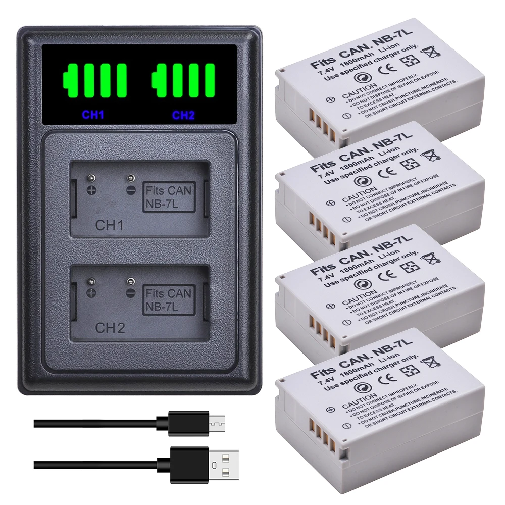 

1800mAh NB-7L NB 7L Battery for Canon PowerShot G10 G11 G12 SX30 SX30IS Digital Camera + LED Dual USB Charger