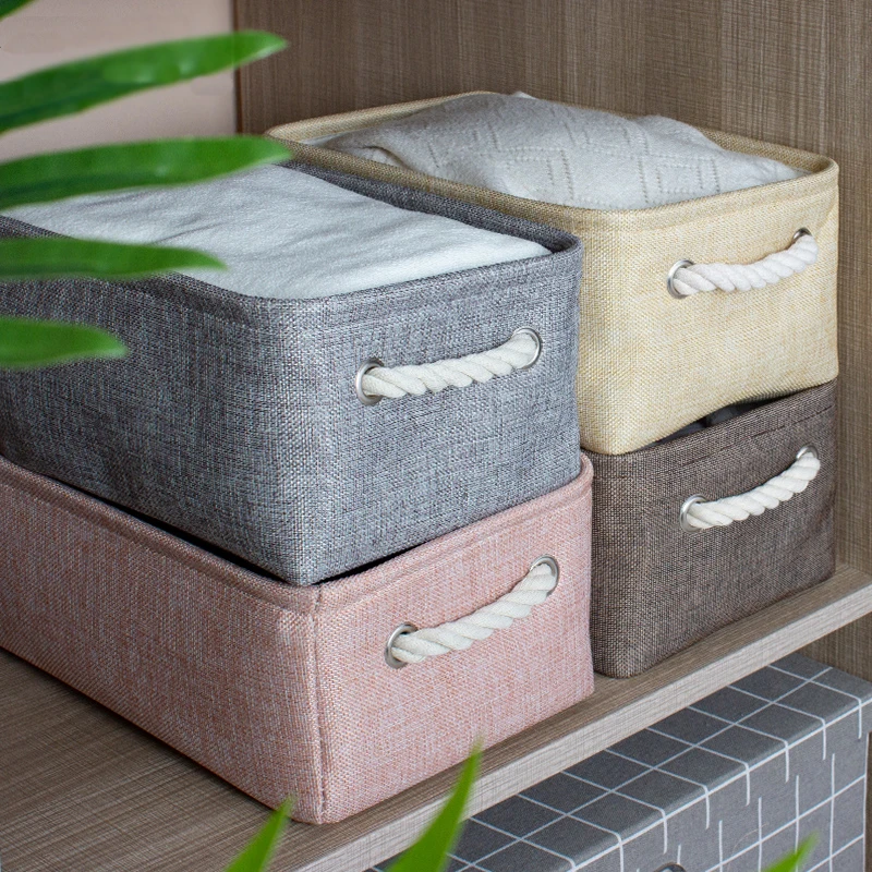 

New Large Folding Linen Fabric Storage Basket Kids Toys Storage Box Clothes Storage Bag Organizer Holder with Handle